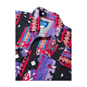 Vintage Wrangler Western Shirt Brushpopper Aztec Cowboy Checotah Men's XL